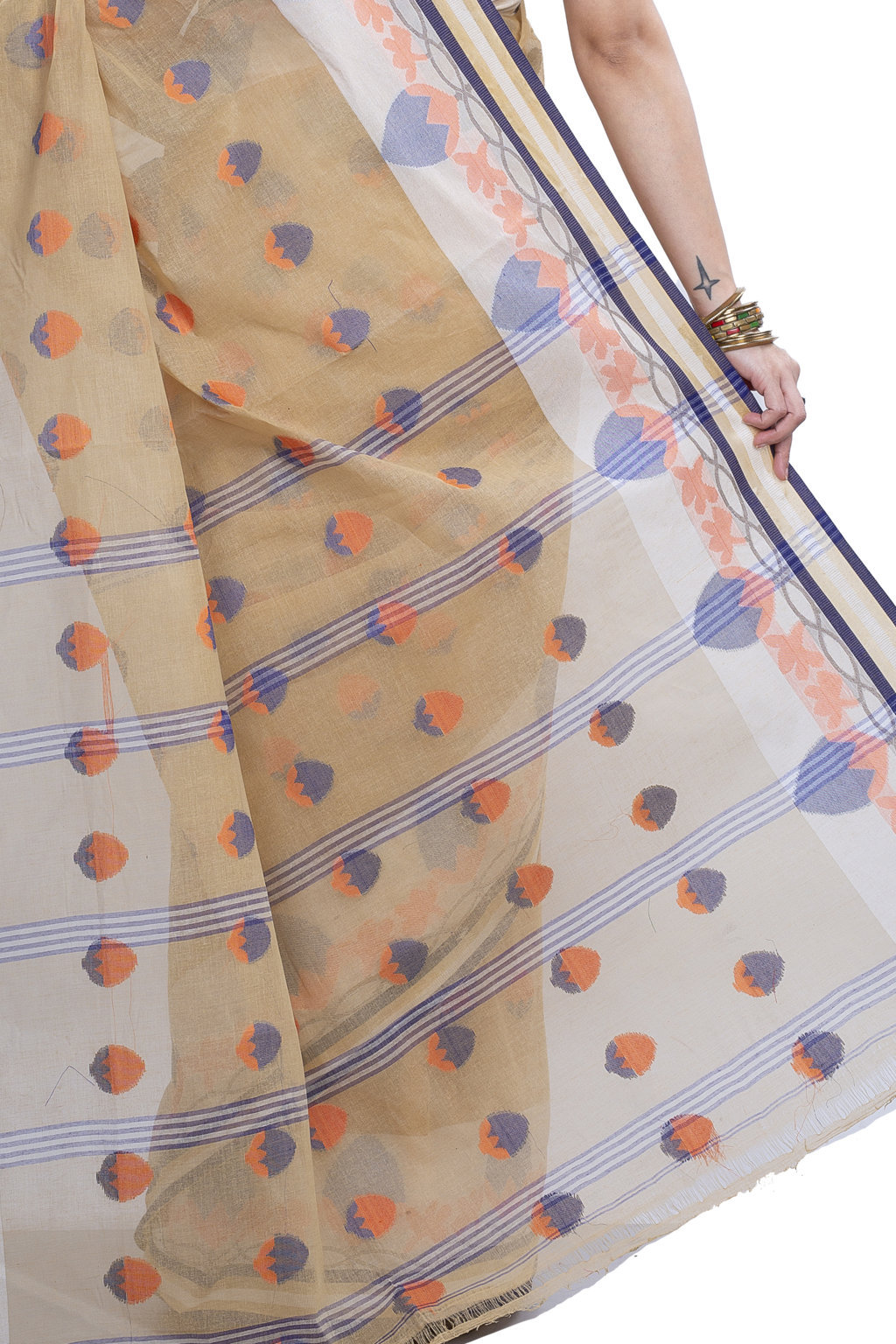 White Pure Cotton PaddaPar Tant Saree (775)